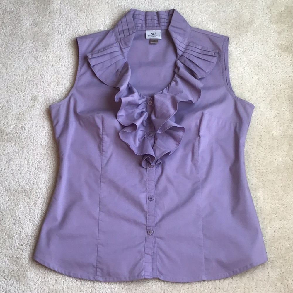 Worthington Sleeveless Ruffled Top, Lavender, Size Small